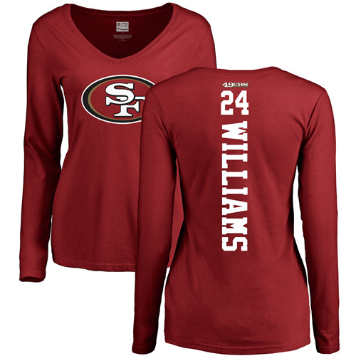 San Francisco 49ers Red Women K Waun Williams Backer #24 Long Sleeve NFL T Shirt